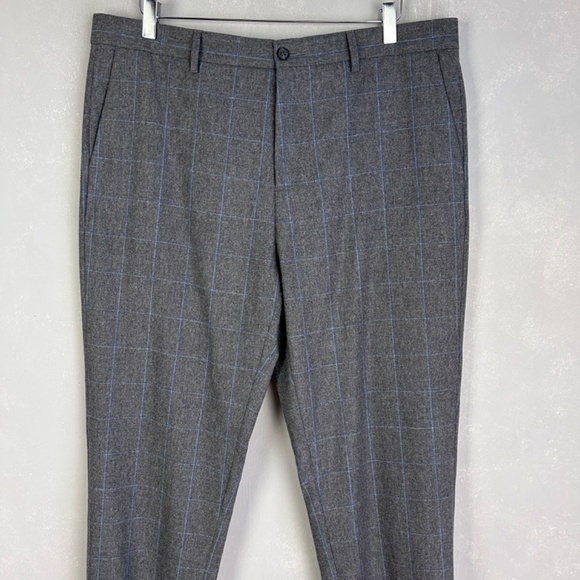 Saks Fifth Avenue men’s size 36 x 31 wool dress pants slim leg gray blue plaid - Picture 2 of 15